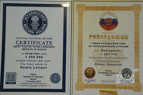 Казанское издание «Интертат» попал в реестр рекордов России и Международную книгу «Интеррекорд»