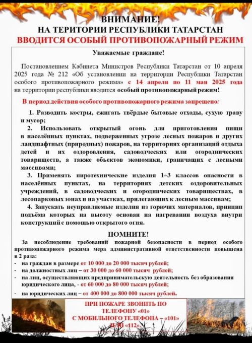На территории Буинского района установлен особый противопожарный режим. Что нельзя делать