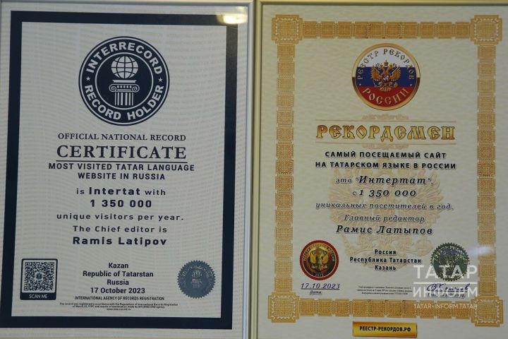Казанское издание «Интертат» попал в реестр рекордов России и Международную книгу «Интеррекорд»