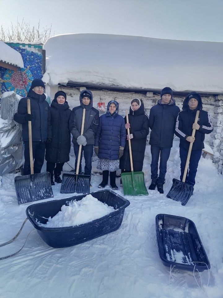 В селе Альшеево мать участника СВО не смогла сдержать слез, увидев очищенный от снега двор