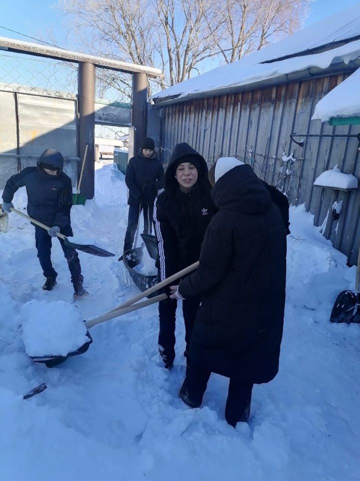 В селе Альшеево мать участника СВО не смогла сдержать слез, увидев очищенный от снега двор