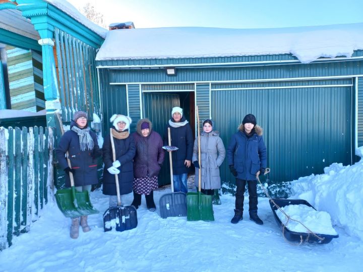 В селе Альшеево мать участника СВО не смогла сдержать слез, увидев очищенный от снега двор